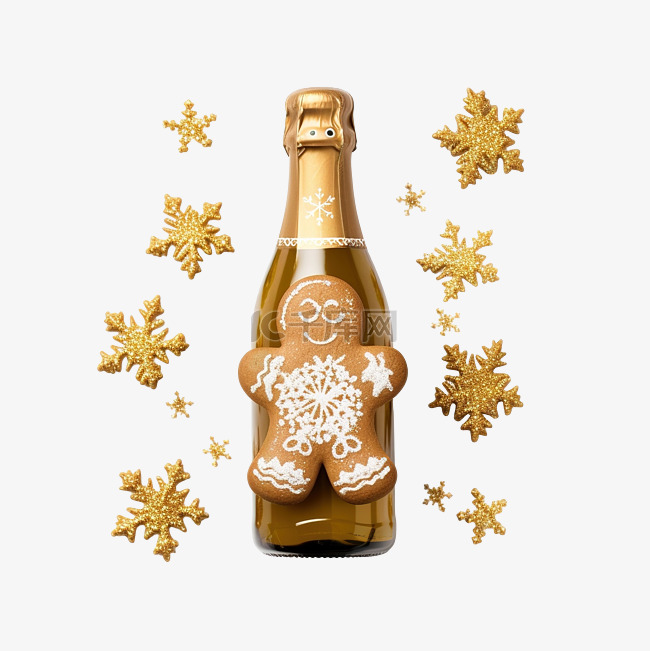 金色香槟瓶与圣诞姜饼