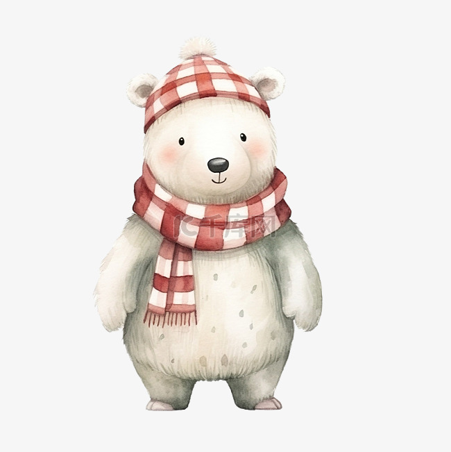 可爱的北极熊为圣诞节设置水彩插