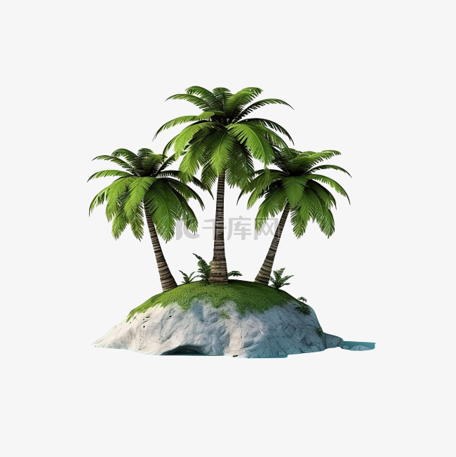 椰子树隔离迷你岛概念 3D 渲