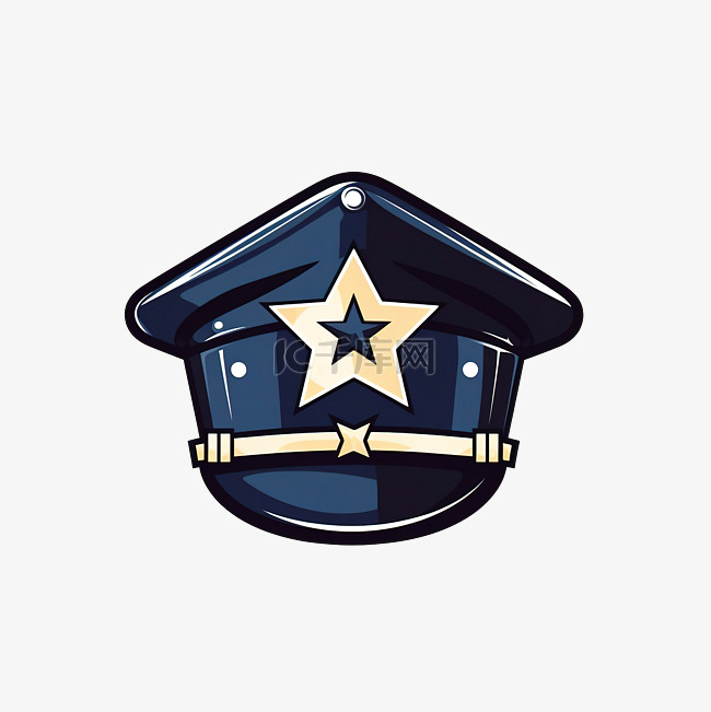 警察帽和星星插画以简约风格