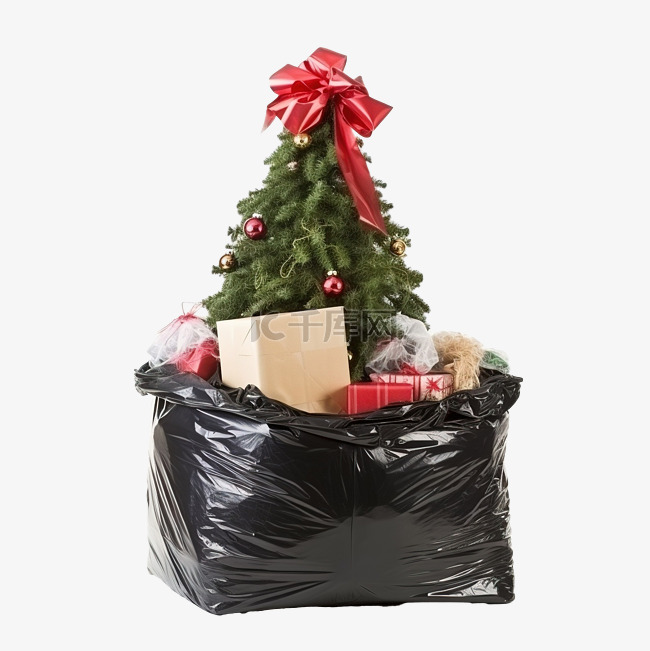 圣诞树上有塑料垃圾的令人惊讶的