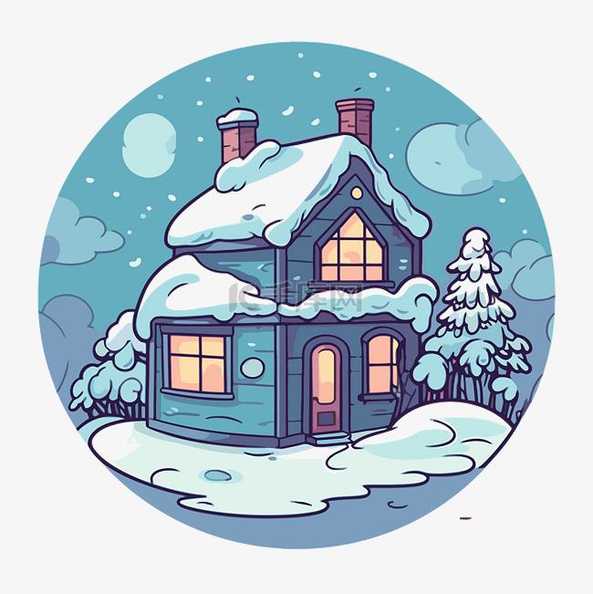 卡通小房子与雪背景剪贴画 向量