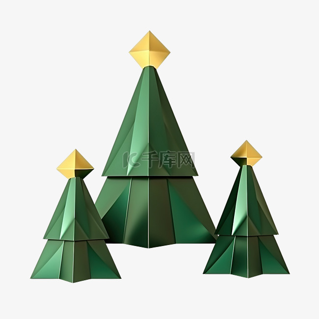 最小低聚 3d 渲染圣诞树集隔离