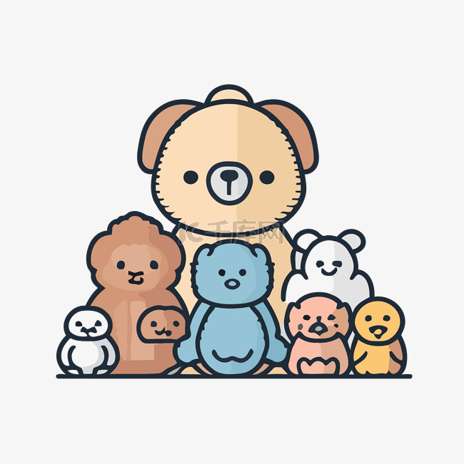 一群可爱的泰迪熊被小动物包围 