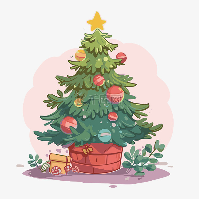 圣诞节剪贴画圣诞树与圣诞球在篮