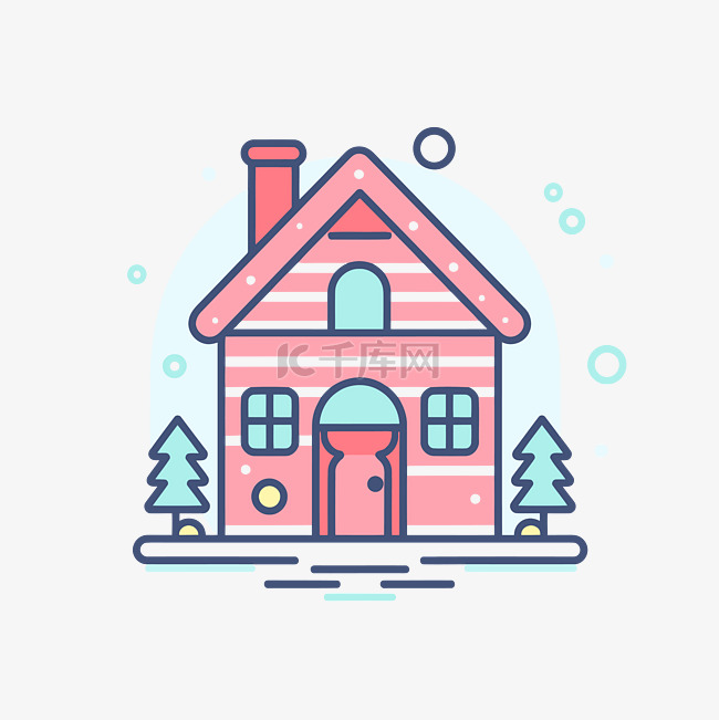 冬季概念中有雪的房屋的线性图标