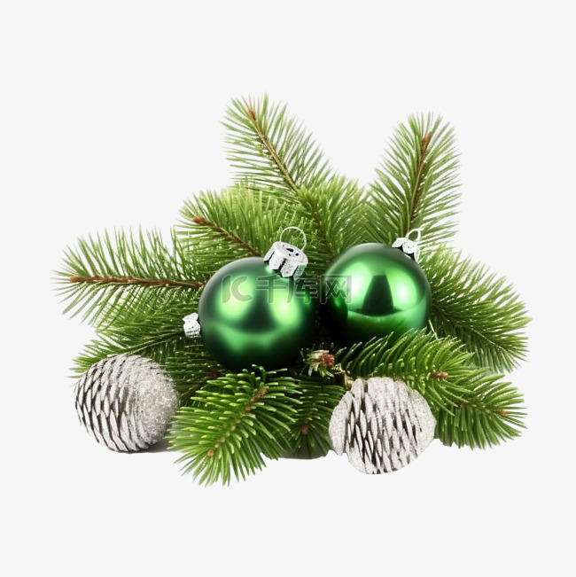 云杉树枝和闪亮球的圣诞组合物