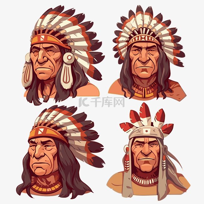 头饰卡通中美洲原住民部落领袖的