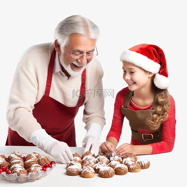 孙女在圣诞节那天协助制作甜点
