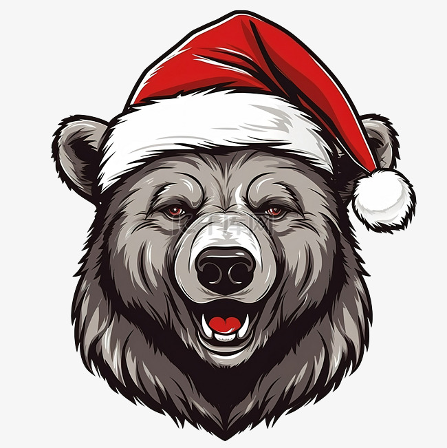 熊头微笑戴着圣诞圣诞老人帽子矢