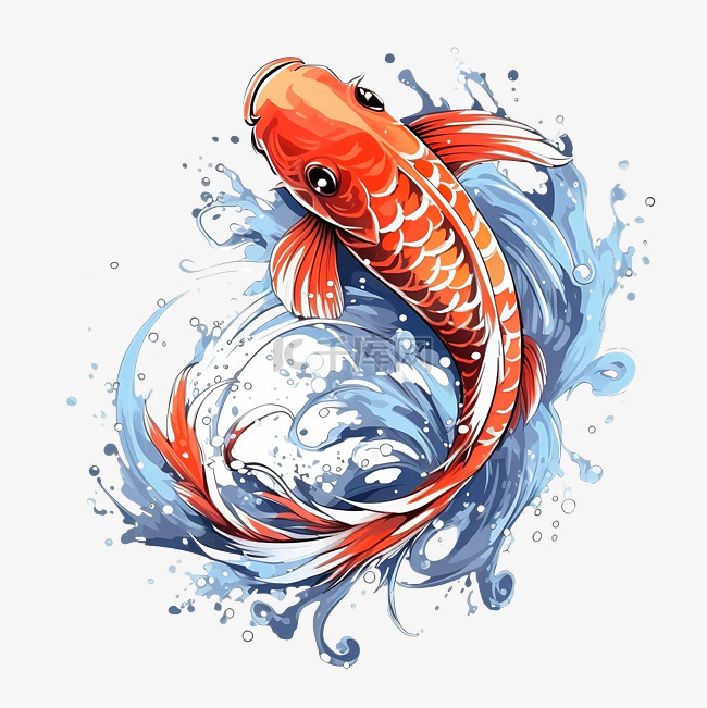 锦鲤鱼纹身与水溅亚洲或日本风格