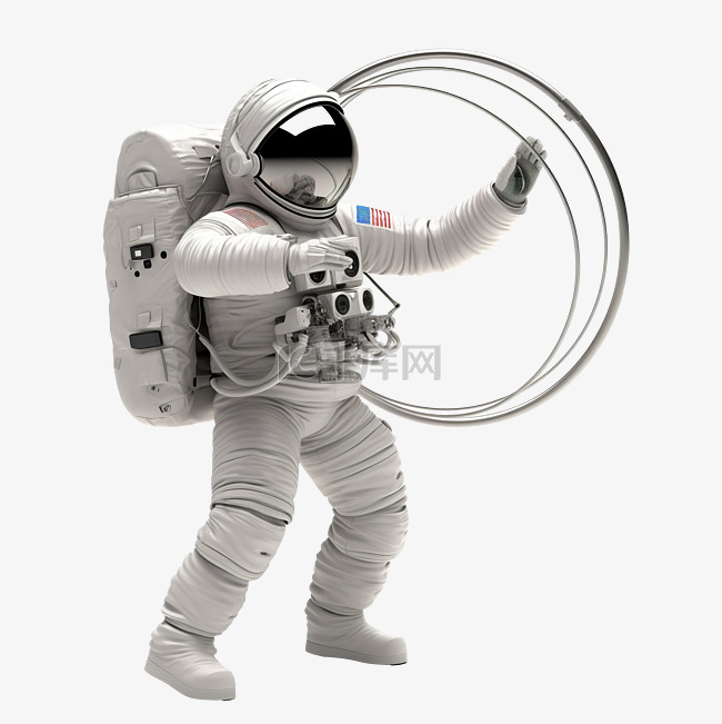 宇航服的宇航员在开放空间与卫星