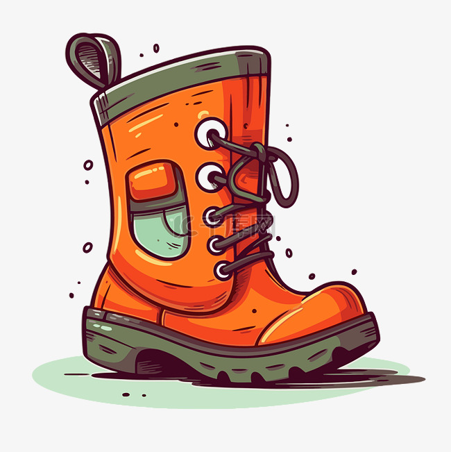 靴子剪贴画手绘橙色雨靴卡通素描