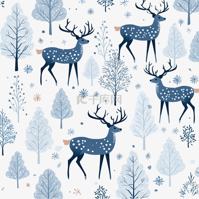 圣诞无缝图案与驯鹿和雪花