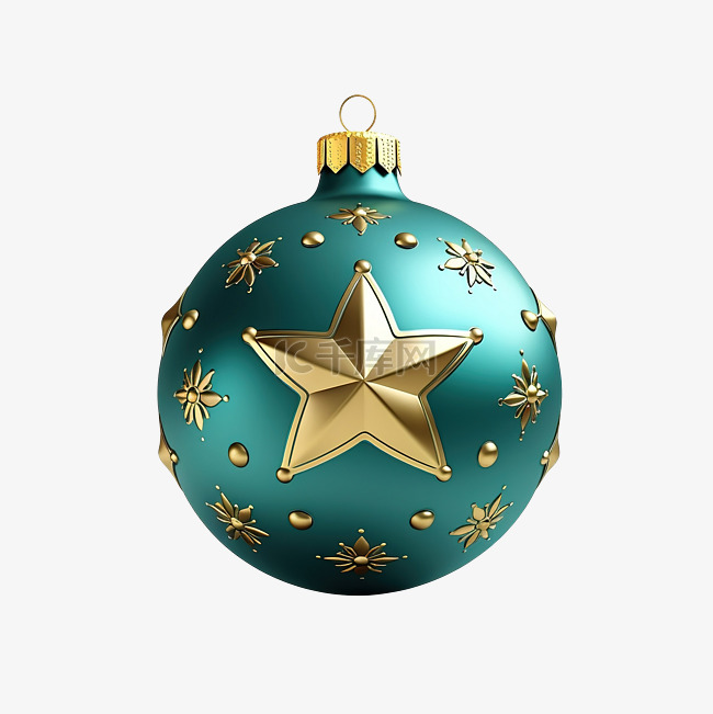 绿松石圣诞树玩具，配有金色星星