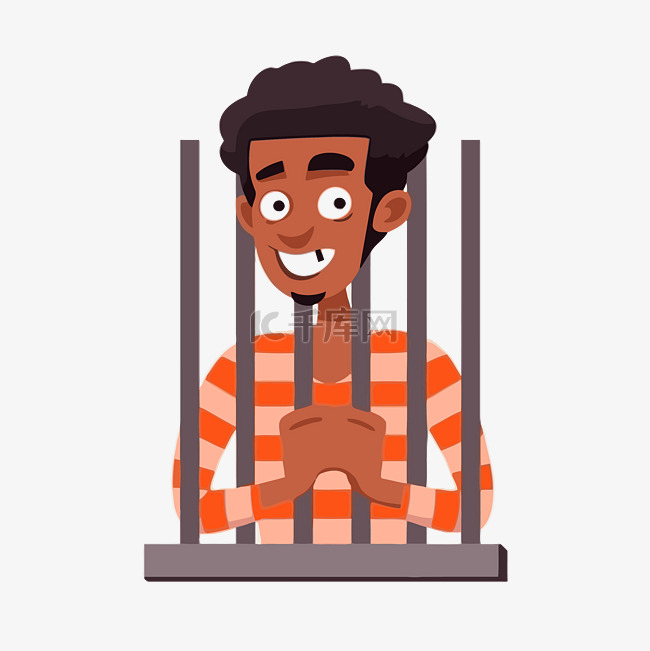 囚犯剪贴画的家伙坐在监狱里，忍