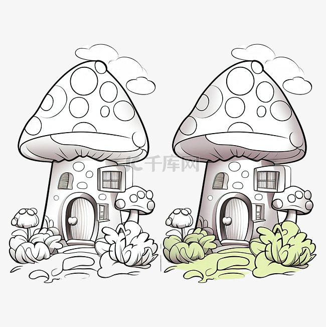 蘑菇屋着色书或页面教育儿童
