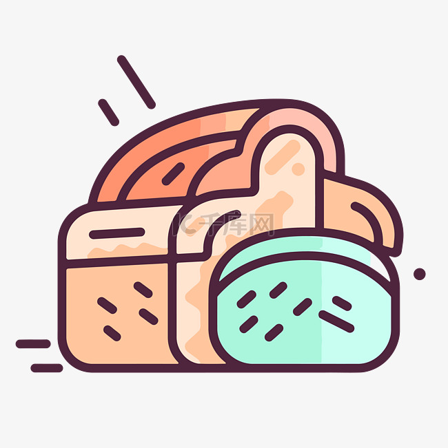 面包店图标，带有不同颜色的面包