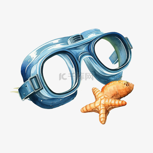 水彩潜水镜夏季元素海滩夏日插画