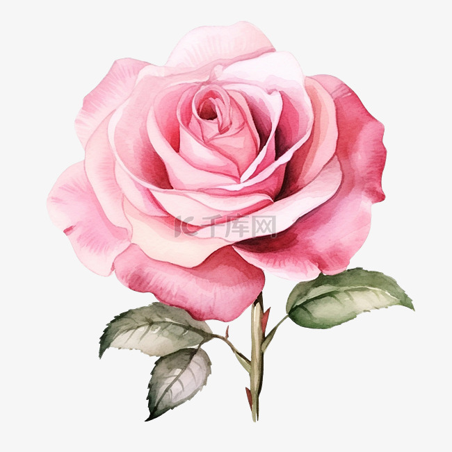 粉红玫瑰水彩花明信片