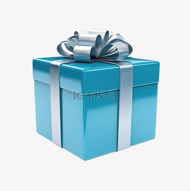 3d圣诞蓝色礼品盒png