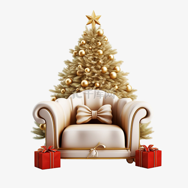 沙发椅与礼品盒圣诞树隔离网站海