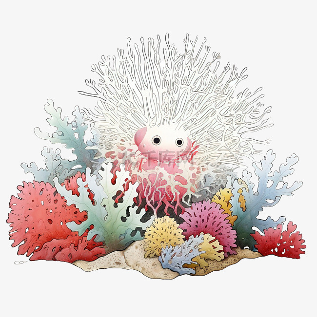 热带海洋珊瑚礁上有海葵的 Di