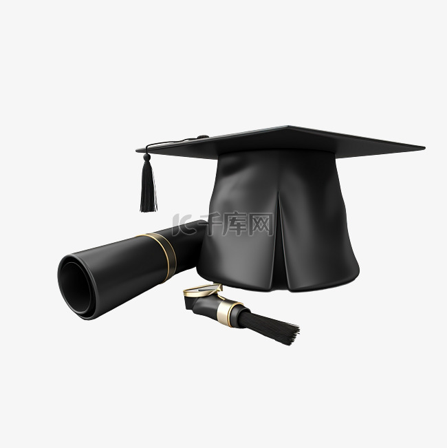 毕业帽或学位帽与文凭滚动毕业日