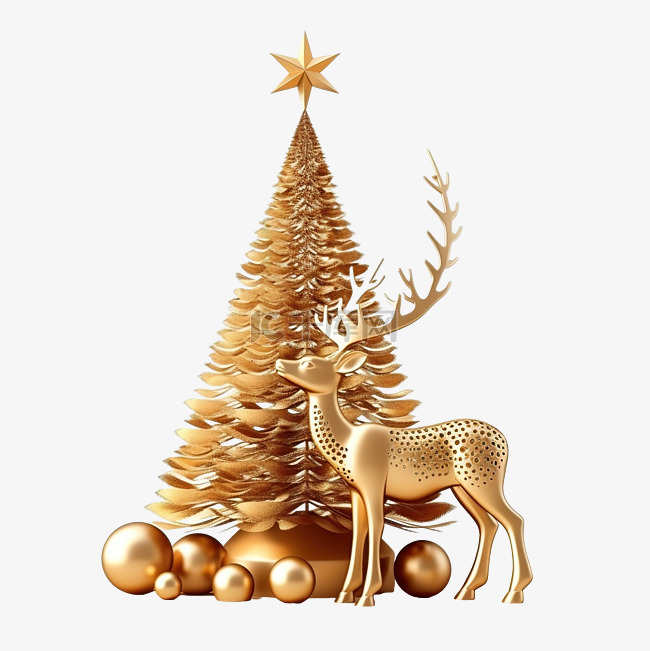 圣诞装饰金鹿和圣诞树