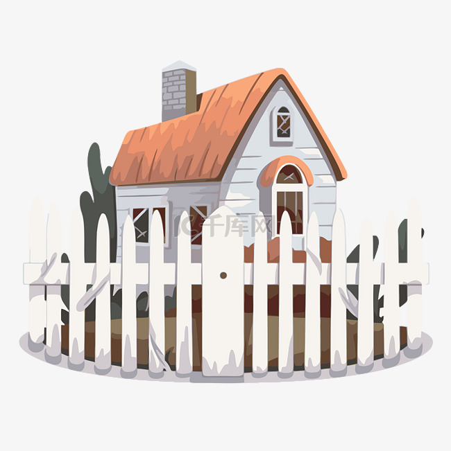 有白色尖桩篱笆剪贴画的房子的插