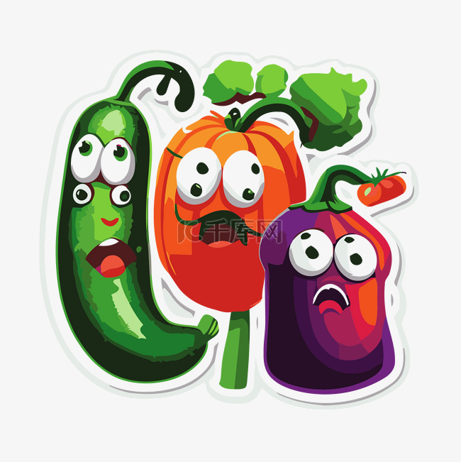 三个类似于蔬菜剪贴画的蔬菜卡通