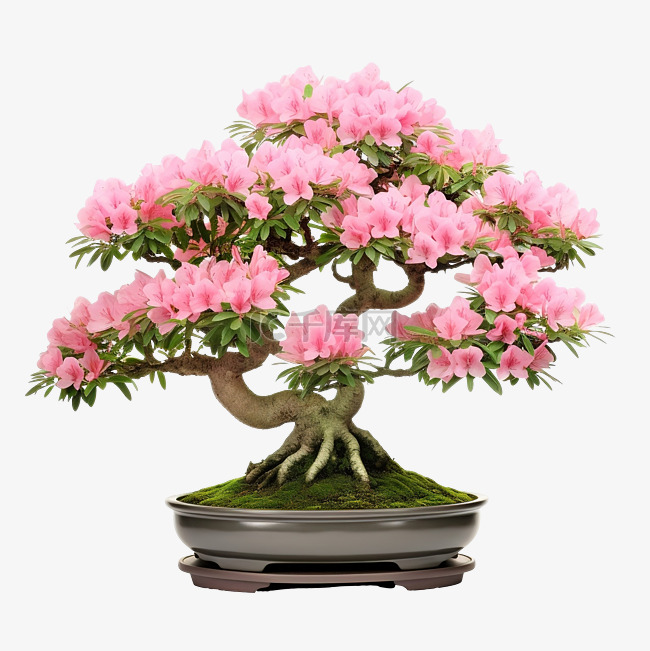 大阪杜鹃作为粉红色花朵盆景树 