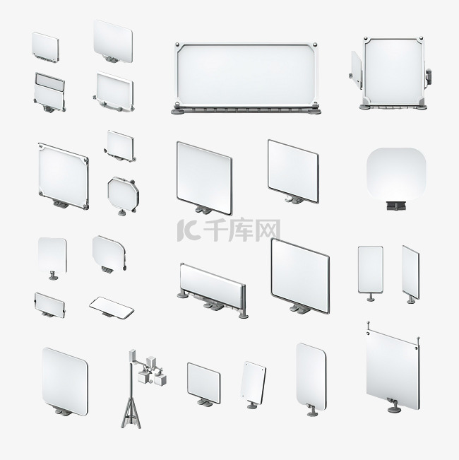 等距纯白色广告牌 3D 通用场