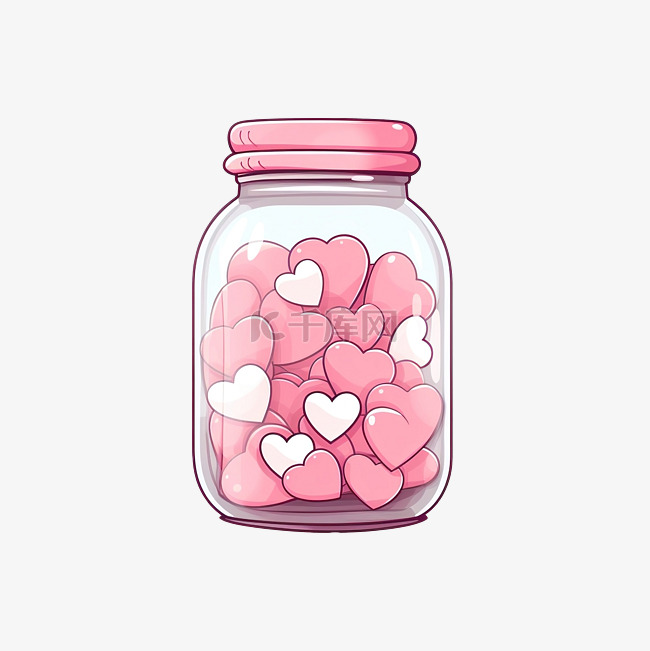 罐子里可爱的粉红心插画
