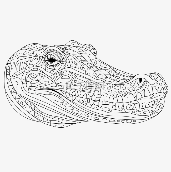 鳄鱼单线线条艺术单线动物