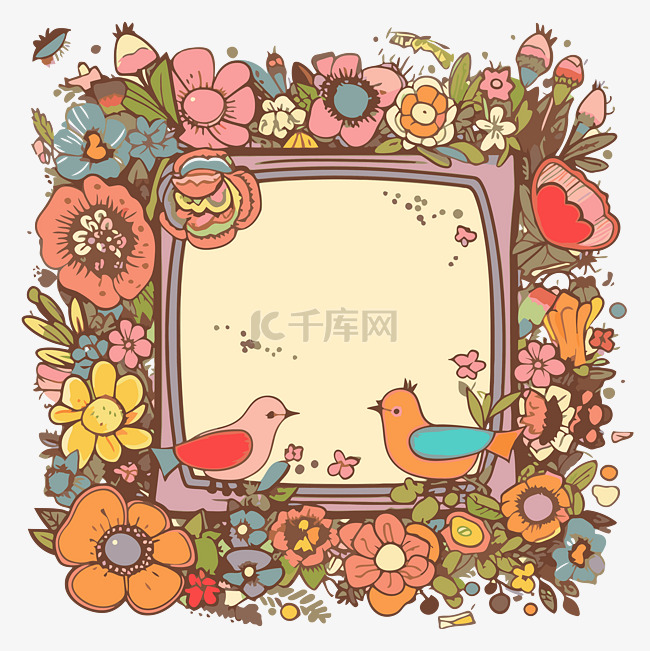 手绘彩色花卉框架插画矢量 19
