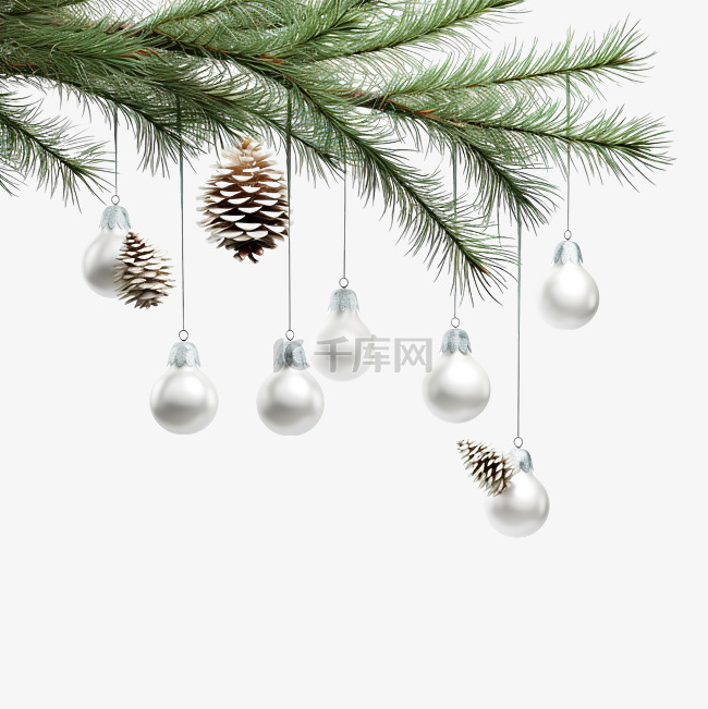 松枝上挂着的白色圣诞树的组成