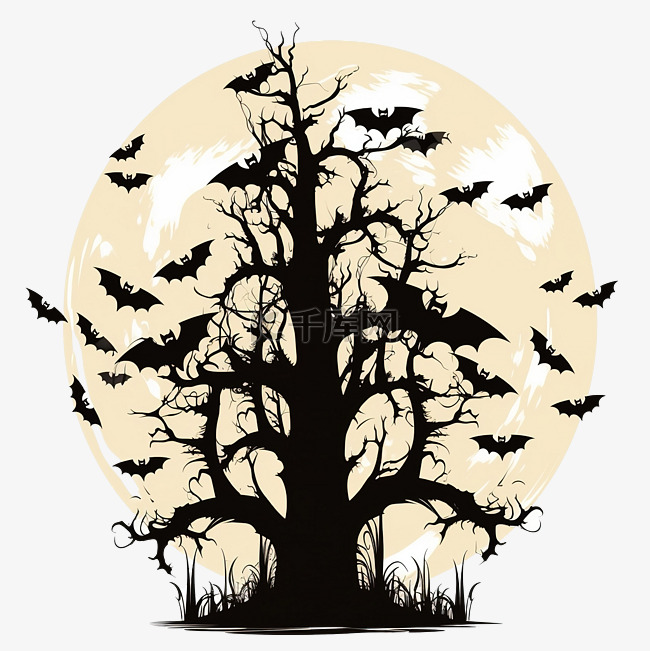 与蝙蝠树和满月的垂直万圣节消息