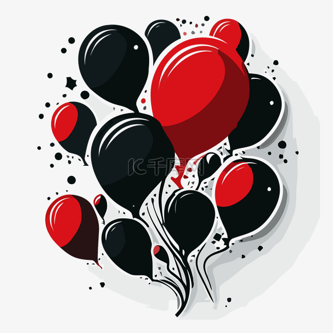 白色表面上的红色和黑色气球的插