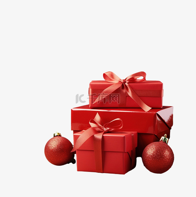 深色木桌上红纸圣诞礼盒