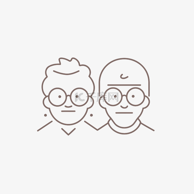 两个戴眼镜的男人排成直线平面图