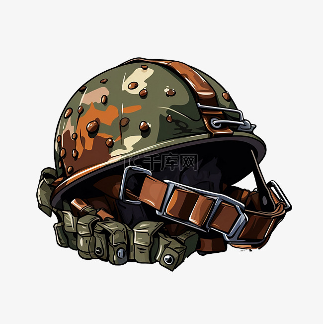 带弹药带彩色PNG插图的军用头盔