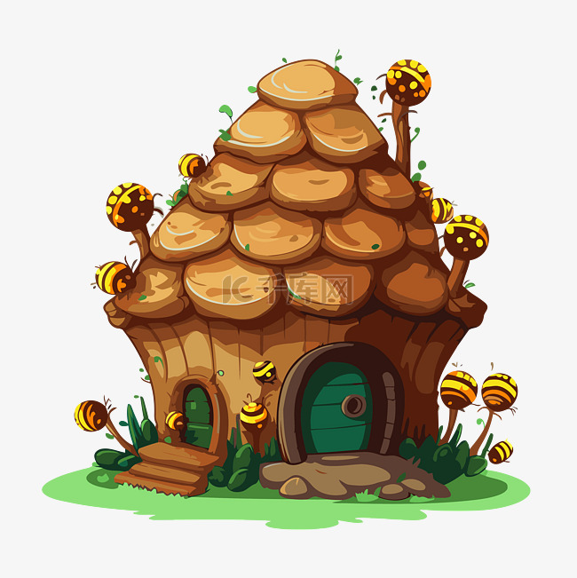 蜂巢剪贴画卡通仙女的房子与蜜蜂