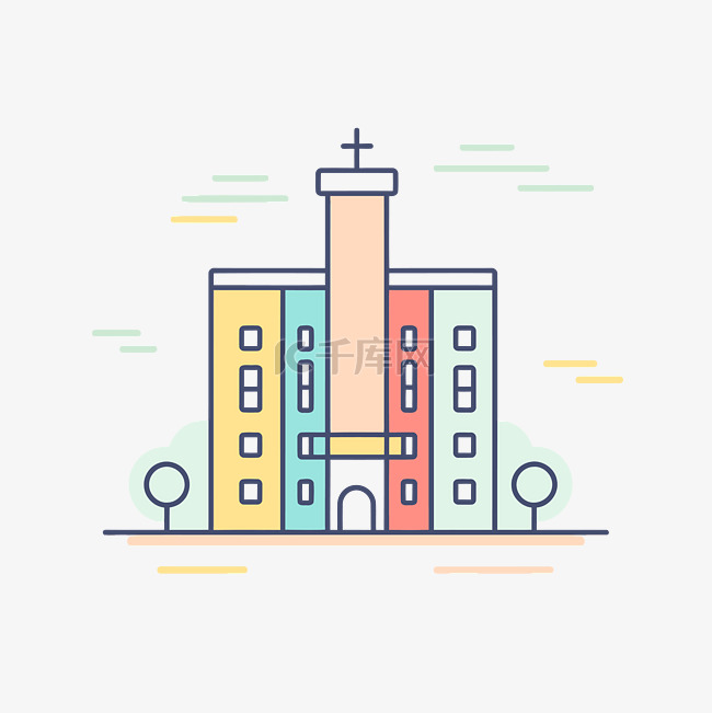 彩色线条艺术风格的教堂建筑图标