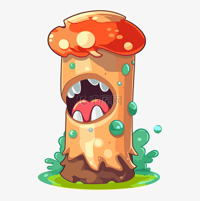 核心剪贴画蘑菇怪物张开嘴和牙齿