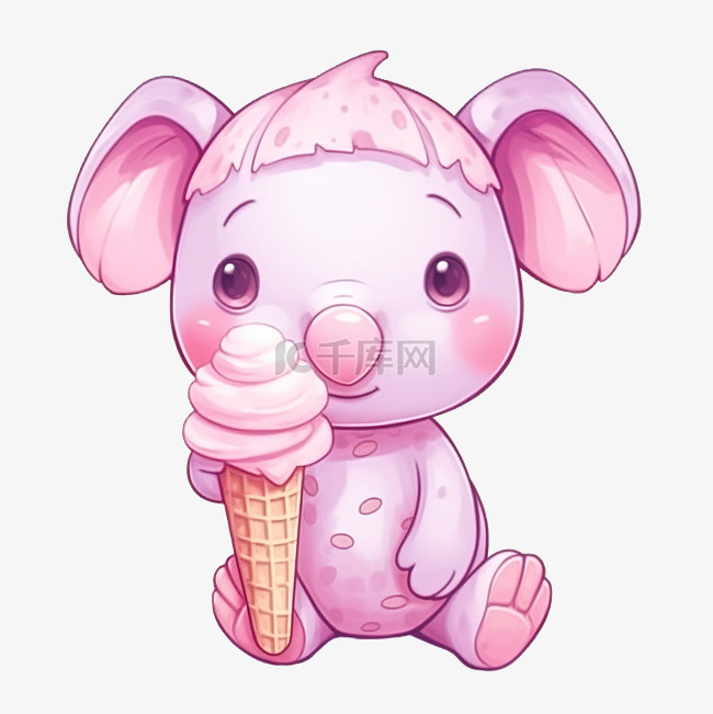 可爱的粉色动物冰淇淋卡通人物