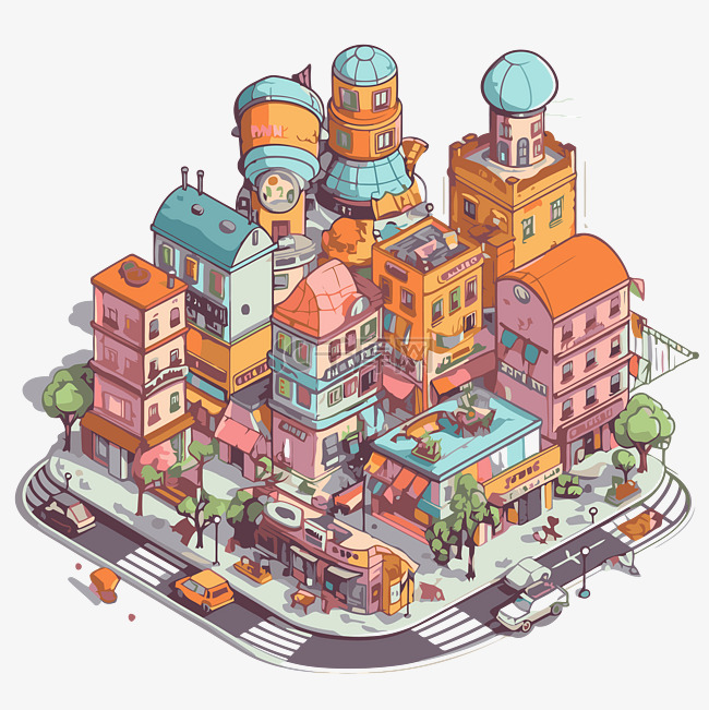 广场剪贴画平面彩色插图的小城市