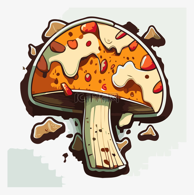纸剪贴画上的彩色蘑菇卡通插图 