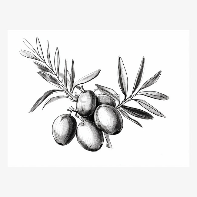 黑白插图中的橄榄枝古董画