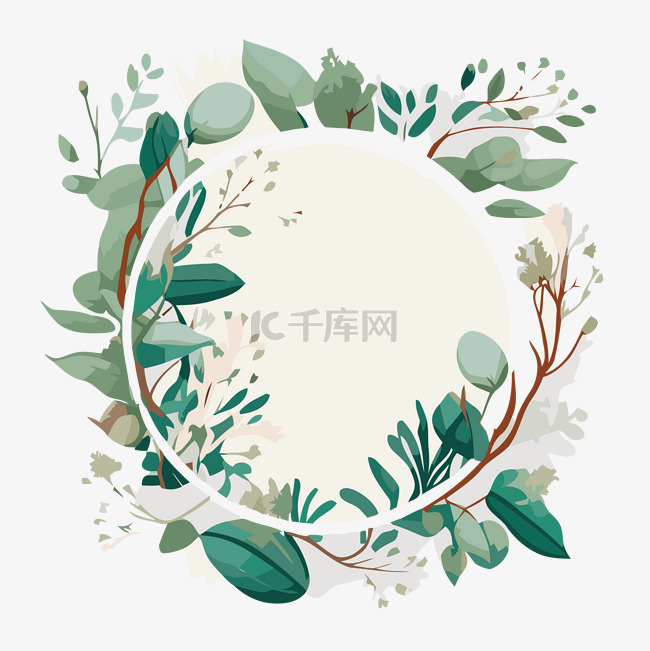 带花的叶框插图 向量